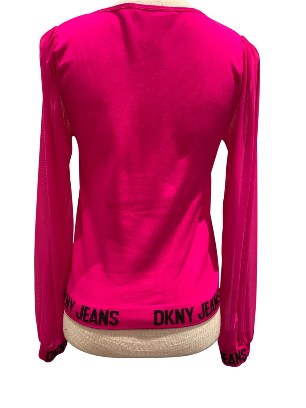 🩷DKNY JEANS🩷MESH-SLEEVE, LOGO TRIM, SCOOP NECK BLOUSE. NWOT. - Picture 4 of 10